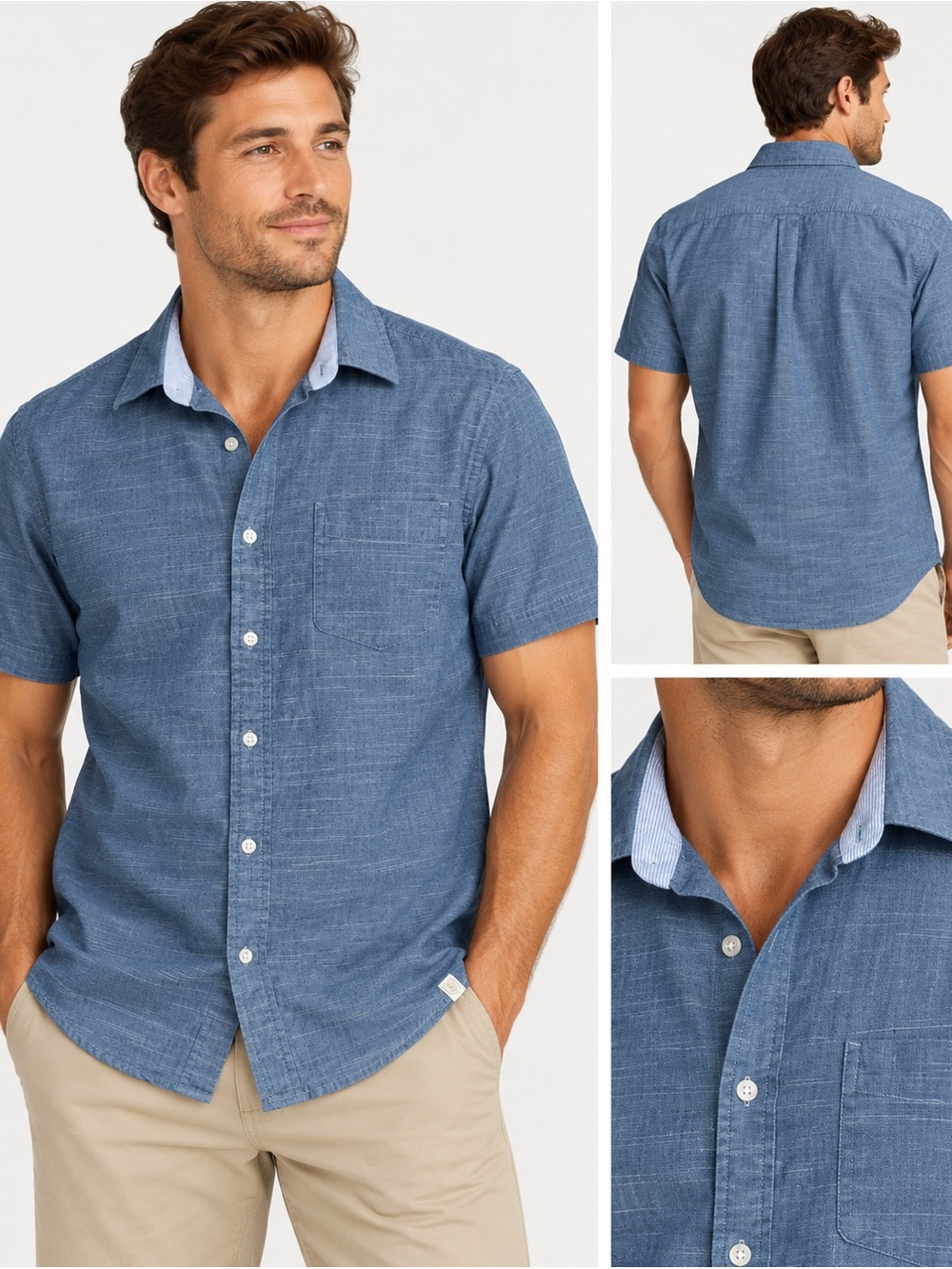 CHAPS Men’s Blue Chambray Short Sleeve Button Down Shirt Small